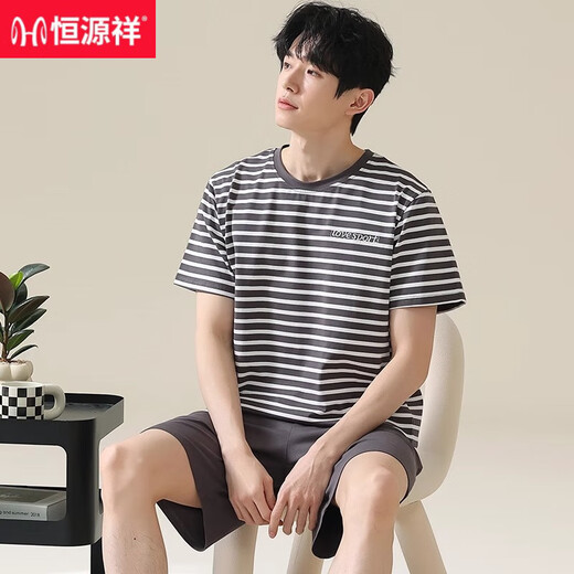 恒源祥男士睡衣男夏季短袖短裤男款夏天薄2025新款男生大码家居服可外穿 HDE-9928 L 男：【建议90-120斤】
