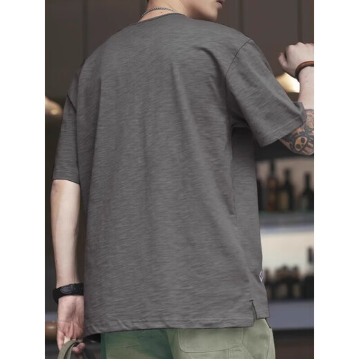 Kazuki Kuraishi Sommer New American Retro Bambushülle T-Shirt Herren Henry Shirt Marke Casual Herren einfacher und All-Match Top Royal Blue M.