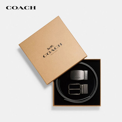 蔻驰（COACH）腰带皮质经典商务皮带双面礼盒装男士礼物 【窄版 黑灰老花针扣】CY983 QBM