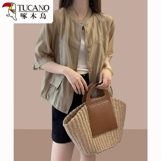 Woodpecker High-End Tencel Sunscreen Shirt Women's Summer Thin, Loose, Fashionable and Versatile Outer Cardigan Top Picture Color M Recommended 100Jin Jin equals within 0.5kg