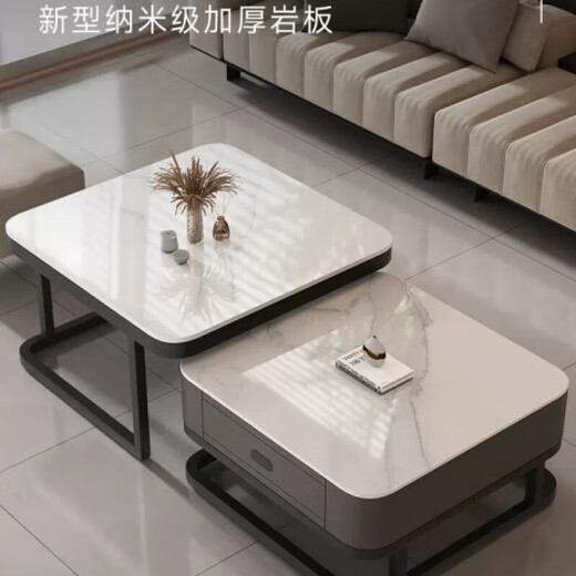 Yinhe light luxury coffee table living room home modern simple small apartment internet celebrity square glass slate coffee table TV cabinet combination black frame gray cabinet 60 gloss snow mountain white + 70 black glass square glossy slate