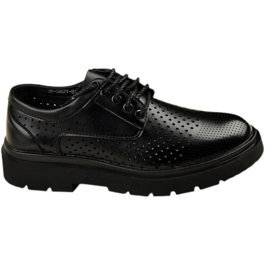 Specht Lederschuhe für Männer im Sommer hohl atmungsaktivem dünner formaler Verschleiß von Sommerleder Sandalen weiche Sohle große Kopf Casual Schuhe Schwarz B15262 Loch Ledersandalen 38