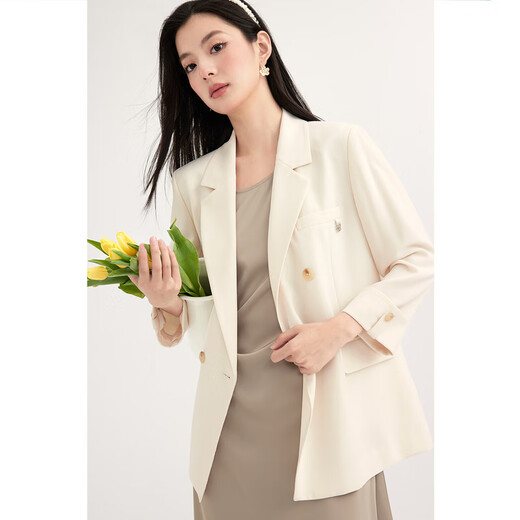 S EIFINI shopping mall same style double-breasted lapel suit 2024 spring new style high-end jacket 3F3210771 cream yellow S 155/80A