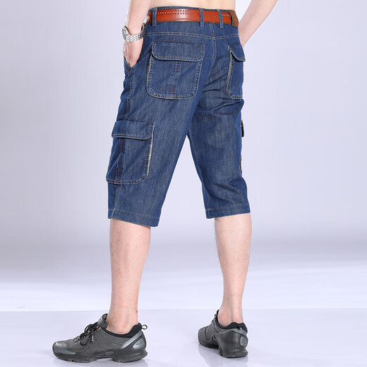 Jeep Spirit Jeep Denim Shorts Hombres Mid-Wists Mid-Pants Mid-Pants Mid-Pants Pantalones de cultivo informales Summer NUEVO Producto 753 Blue oscuro 34