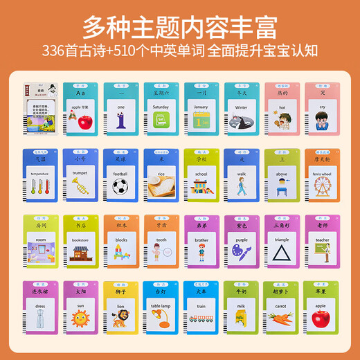 新款卡猫早教机儿童益智玩具插卡机唐诗宋词学习机双语启蒙早教机 橙色立猫+中英文224内容