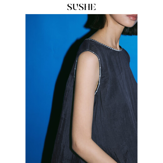 SUSHE Lingjian ethnic style embroidered sleeveless top drape skirt loose straight pants suit women summer Cenlan-top M