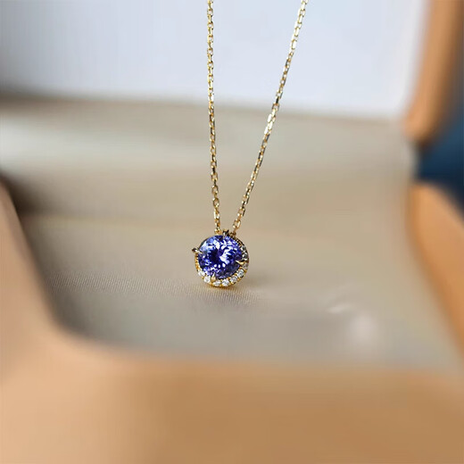 Fat Donglai quality tanzanite necklace Japanese 18K gold light luxury amethyst Akado pendant natural tanzanite necklace