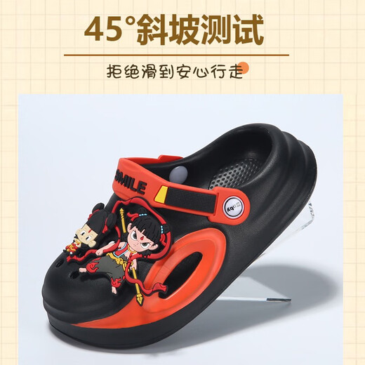 Zapatillas Nezha zapatillas para niños para niños en verano Nuevo dibujos animados sin deslizamiento para bebés cubiertos zapatos de punta negrura-naranja-nezha 18 26 0 mm (tamaño 26-27) adecuado para la longitud del pie.5c.5c