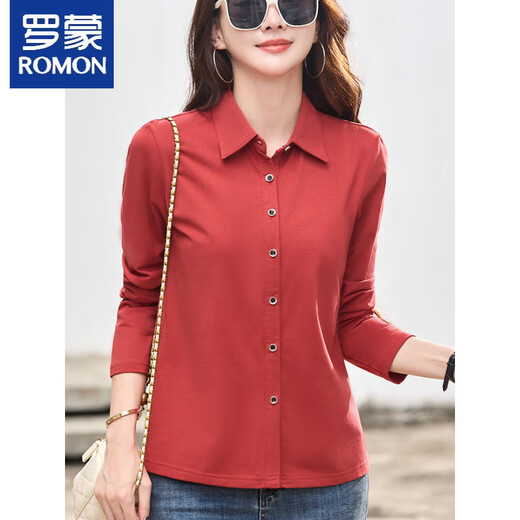 T-shirt à manches courtes Romon pour les femmes 2025 Summer New Pure Cotton Shirt For Women Polo Collar Slim Slim Cardigan Professional à mi-manche 9887 Blue (à manches courtes) S S Recommandé 80-95Jin [Jin est égal à 0,5 kg]