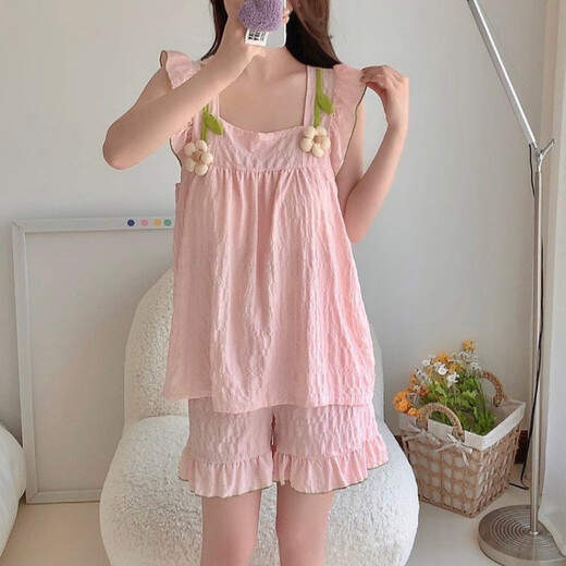 S.SOFEA Summer Pajamas with Chest Pajamas Sweet and Cute Girls Home Clothing Guangzhou Thirteen Lines hds-9930#Apricot Color 185 XXL