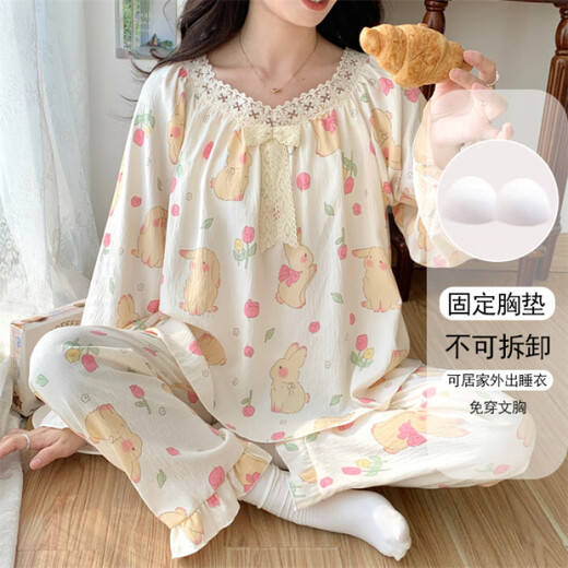 Jingpu Feiyunduo Pajamas de algodón Spring de primavera y otoño de la manga larga Conjunto de ropa para el hogar LXE-679#Love Bow 170 m