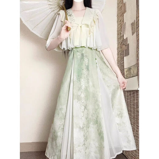 
Daiqiong 2025 summer new suit for women's new year's modified Hanfu top with a slim-covering meat-covering suspender dress two-piece set M679 black top + apricot skirt two-piece set M Recommended 80-100Jin [Jin equals 0.5 kg]