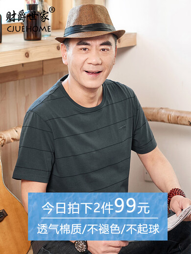 
Lomon Daddy Summer Summer Short Sleeve T-shirt Men's Father's Day Clothes Round Neck Middle-aged and Elderly Men's Half Sleeve CJ9901 Dark Blue M 165/M