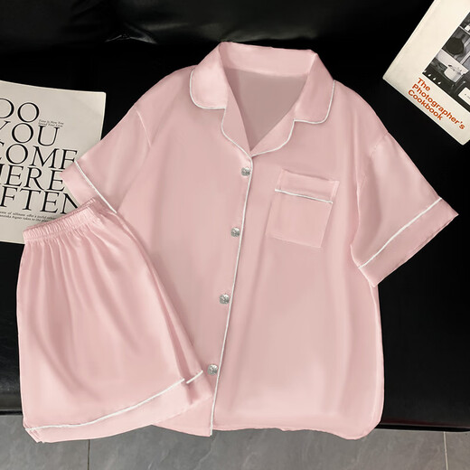 S.SOFEA冰丝凉爽睡衣女夏季短袖两件套粉色家居服 套FY3923#【水粉色】 185 2XL【建议130-145斤】
