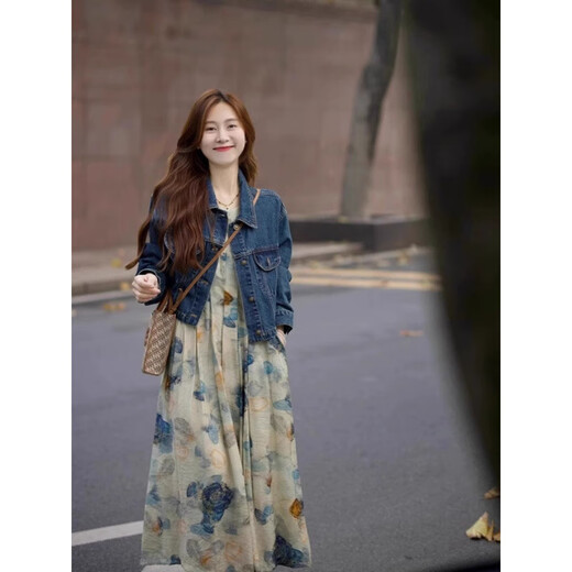 Luge Weste Kleid Retro Literary Temperament Neue chinesische Stil Frühling und Sommer langer Rock Frauenkleidung 2025 NEU NICE Design Sense Tinte Malerei Kleid L [vorgeschlagen 105-115jin [Jin gleich 0,5 kg]]