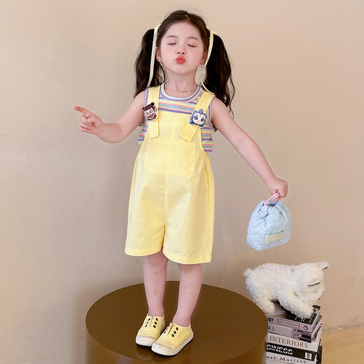 Tong Zhenai Children's Clothing Girls Courte courte Summer 2025 Nouveaux petits filles Sangle de t-shirt pour enfants Short Two-Piece Picture Color 120 (adapté à la hauteur 110-120cm)