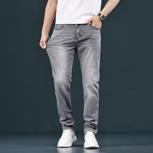 Lee Cooper Hong Kong Tres defensa Jeans blancos de alta gama hombres delgados pies delgados estiramiento delgado de pantalones blancos puros hombres 1049 gris regular (71.9% algodón) 32 algodón