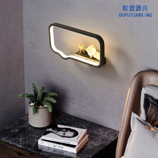 
XMSJ wall lamp bedroom bedside lamp modern simple Nordic creative living room background wall lamp corridor light luxury LED lamp YX1047 black 38m+ warm light