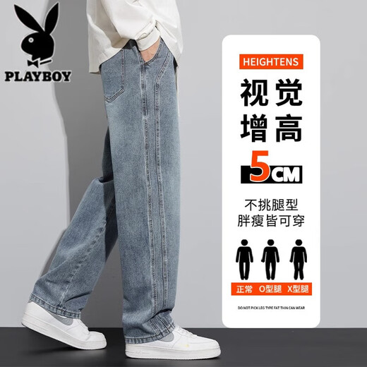 花花公子牛仔裤男夏季薄款2025新款美式复古潮牌宽松阔腿直筒休闲男士裤子 K1518复古蓝 薄款 M 【（28-29码）体重90-110斤】