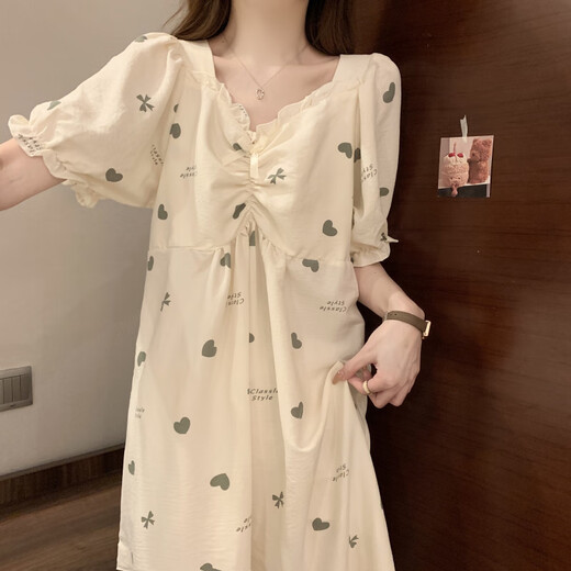 浅伊琳居带胸垫睡裙夏季女款感短袖云朵棉家居服甜美宽松睡衣连衣裙 #sm9871带胸垫可拆卸 L  建议体重101-120斤