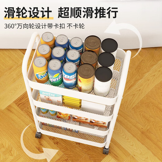Jike trolley storage rack removable floor-standing storage rack for home snack kitchen multi-layer iron carbon steel wheeled shelf thickened carbon steel material three-layer black with pulleys