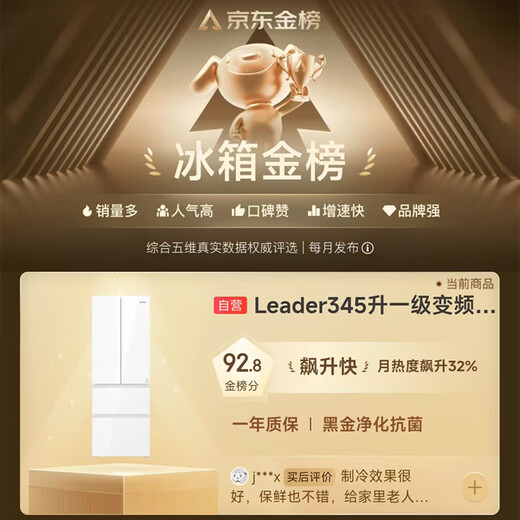 Leader Haier produces 345-liter white French multi-door first-class energy-efficient air-cooled ultra-thin colored crystal glass panel refrigerator BCD-345WLLFDD9CW1U1 with 20% national subsidy