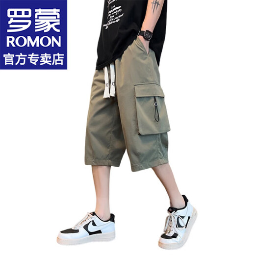 罗蒙（ROMON）父亲节礼物工装速干休闲短裤男士2024夏季潮流薄款沙滩外穿七分裤 679军绿 XL 约140-160斤可穿
