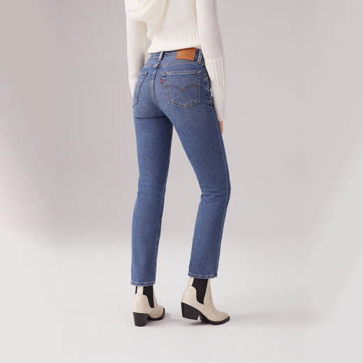 Levi's李维斯暖绒女士724高腰修身美式直筒显瘦通勤中蓝色牛仔裤 中蓝色 27 (28)