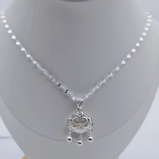 Lingmeng pure silver 9999 snowflake chain sterling silver necklace, versatile and fashionable gift, pure silver brushed lock pendant, safe pure silver 9999 snowflake chain sterling silver necklace, versatile and fashionable