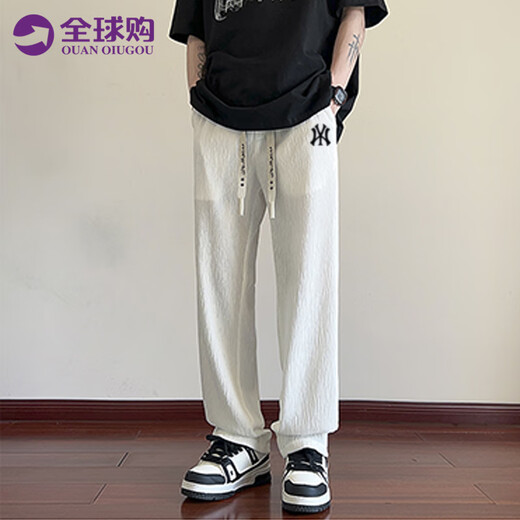 ARNTARE官方潮牌冰丝裤子男夏季港风大码宽松运动休闲裤青少年直筒长裤 黑色（NE01） 3XL （体重165-185斤）