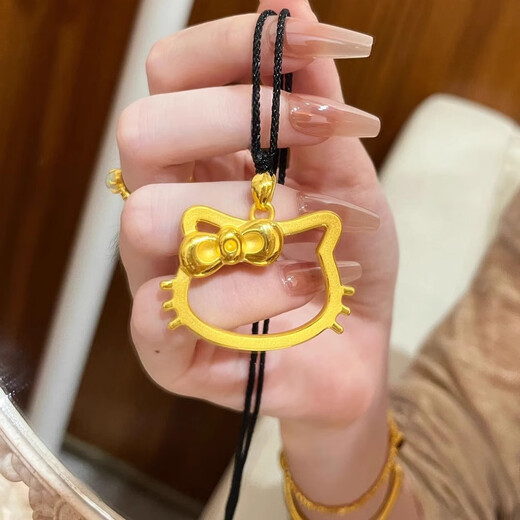 Shien hellokitty gold pendant 3D hard gold pure gold 999 hollow Kitty cat butterfly necklace as a gift for your girlfriend hollow kitty large single pendant 6g