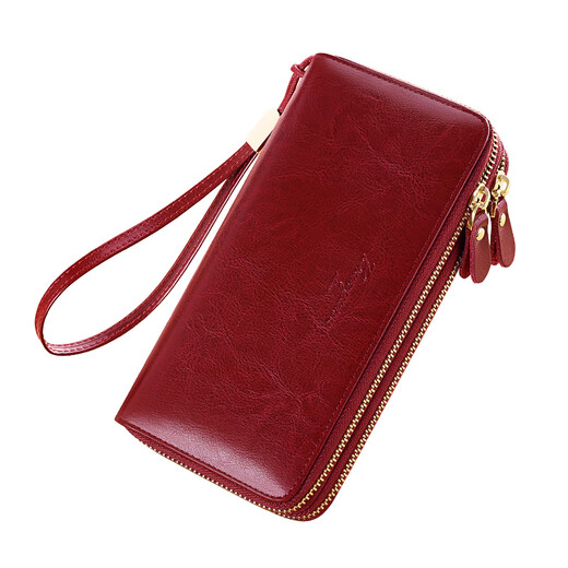 Banyannu wallet women's long leather double zipper large capacity clutch 2025 new fashionable wallet women's card bag Burgundy (single zipper) anti-theft brush