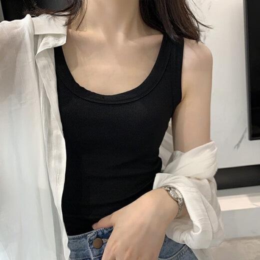 霏斯诗町白色吊带背心女螺纹棉夏季内搭外穿无袖t恤运动遇见打底上衣女装 白色