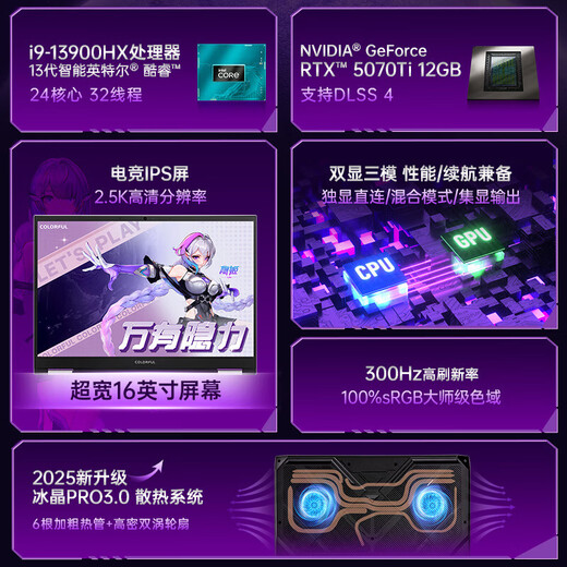七彩虹（Colorful）隐星G16 Pro游戏笔记本电脑300Hz高刷2.5K电竞屏P16酷睿i9学生AI设计师畅玩黑神话悟空25款新品 白色I9-13900HX 64GB 1TB定制 满血RTX5070Ti电竞独显