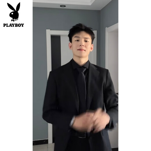 Playboy men's black shoulder pad suit jacket men's spring and autumn style handsome outfit casual suit youth jacket black (front shoulder style) 3XL