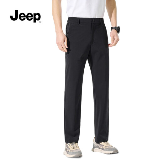吉普（JEEP）休闲裤男商务宽松男裤高弹透气直筒裤子男  纯黑 XL