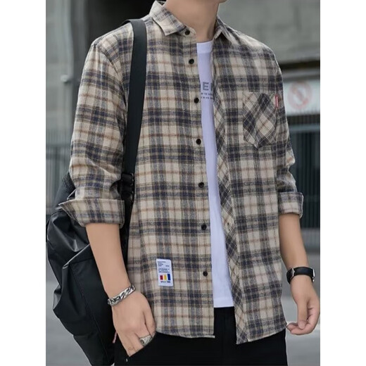 Sitio web oficial, sitio web oficial, camisa casual de celosía, camisa de manga larga de primavera y otoño de los hombres, top coreano, retro, semir k12111 amarillo y azul, m 90-110Jin [Jin equivale a 0.5 kg]