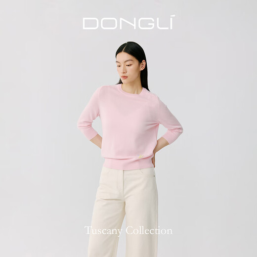 
T Apocalypse Century Tuscany-Cashmere 2025 Spring and Summer Women's Round Neck and Cropped Sleeve Knitted Pullover 5022 Blue G13077H S