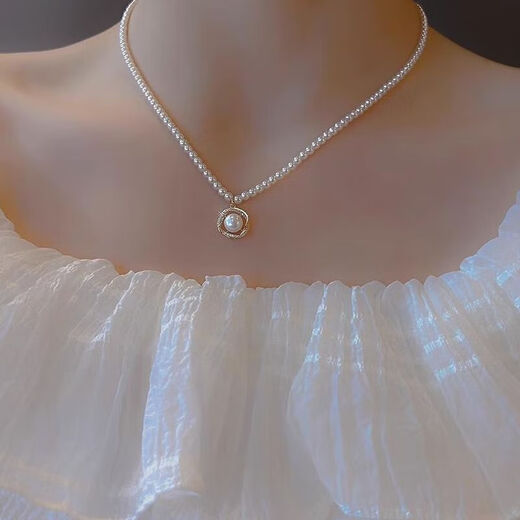 Shijia millet beads pearl necklace women's niche exquisite sweater chain pendant necklace 1 rhinestone flower