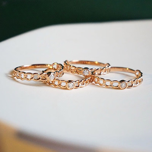 Hunter 18K gold chain diamond ring women's rose gold row ring AU750 light luxury niche design diamond ring 18K gold chain ring 5 points diamond (please place an order