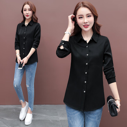 Pierre Cardin [9716 Menschen lobten] Frühlings- und Herbst-Festes Hemd für Frauen mit Tops mit Langarm und Temperament, Loose Base-Hemd [Upgrade plus Samt verdickt] XL [Empfohlen 100-115 Jin [Jin gleich 0,5 kg]]]