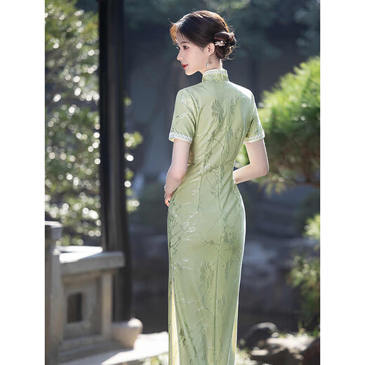 With the European (YIOU) green cheongsam temperament, the new Chinese style new summer college entrance examination dress, young small person 9716 green cheongsam S
