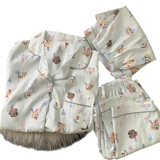 Jingpufei cartoon puppy pajamas for women in summer thin cotton silk home clothes three-piece set Yunduo Cotton-9906# Star puppy three-piece set M [Suggestion 75-100Jin [Jin equals 0.5 kg]]