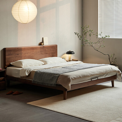 Lin's home solid wood bed 1.8m x 2m black walnut master bedroom double bed frame in the wild series RQ5A