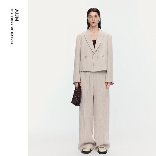 AUM (AUM) Easy Suit AUM AUM 2025 Summer New Style Short Blazer Straight Pants Women Gray Top S
