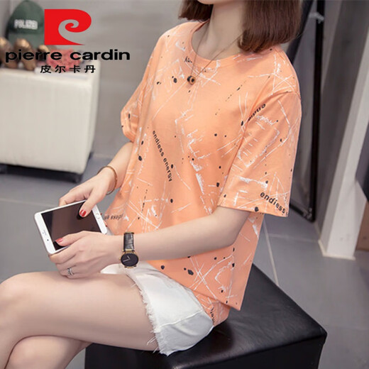 
Pierre cardin (pierre cardin) plus size to cover the belly and make it look slim top for women 2025 summer new fat mm casual loose cotton short-sleeved T-shirt for women 9902 pink light luxury brand this year M 80-95