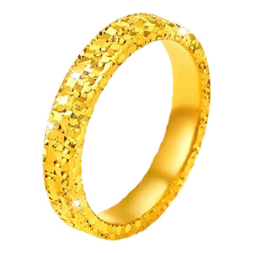 CHINA GOLD Gold Ring Crushed Ice Ring Crushed Gold Men's and Women's Couple Ring Engagement Gift for Girlfriend Birthday 14 Circle Size Approximately 3.26g - Wide Version