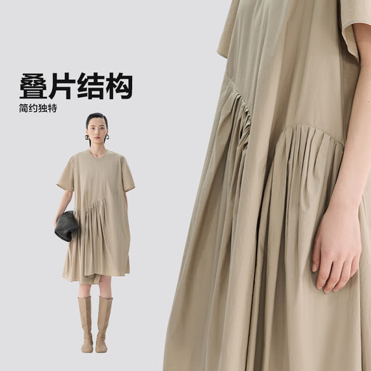 JNBY/江南布衣夏连衣裙短袖宽松圆领5P4G13790 本黑 L