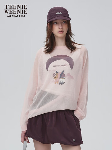 Teenie Weenie Bear Damenpullover 2025, Sommer, neu, Rundhalsausschnitt, bedruckt, lässig, Outdoor, leicht, Bluse, Hellrosa, XS 155/XS