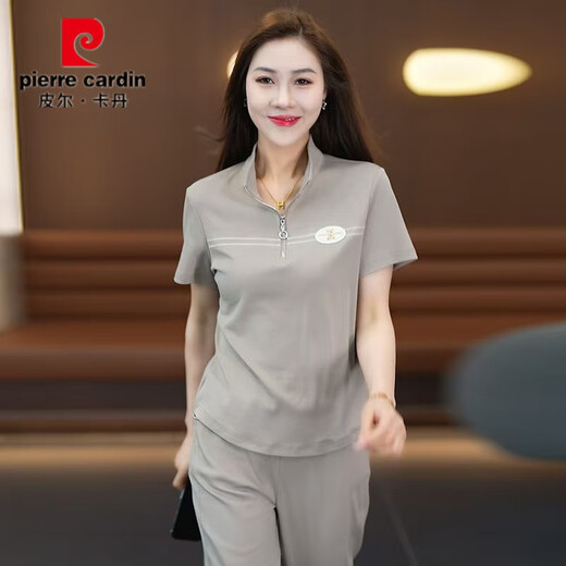 皮尔卡丹大码新款冰丝短袖运动套装女夏时尚洋气遮肉夏季休闲跑步服两件套 绿色【冰丝套装】6629 M 建议【80-100斤】